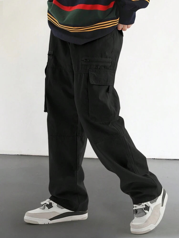 Men's Casual Solid Color Flap Pocket Side Cargo Pants