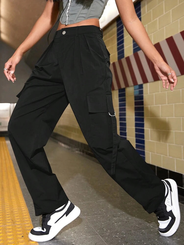 Flap Pocket Drawstring Waist Cargo Pant