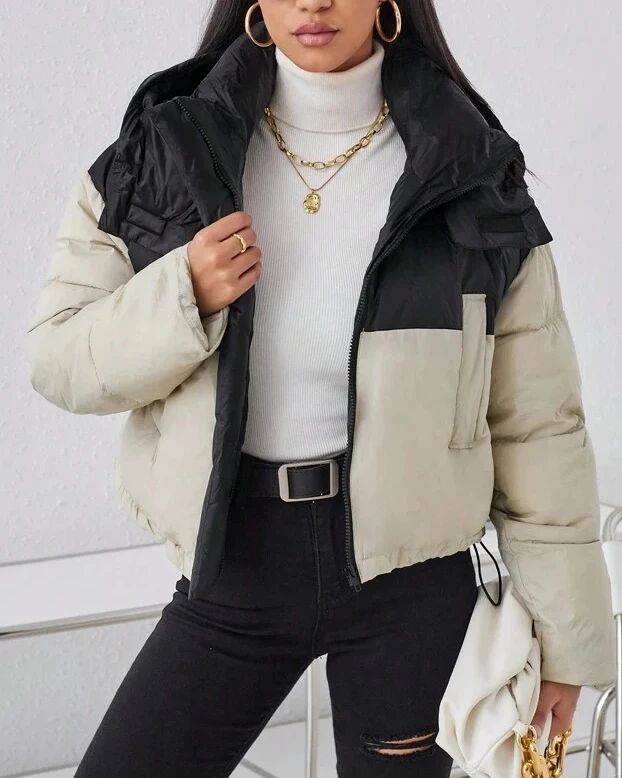 Women's Long Sleeve Color Block Padded Coat Jacket