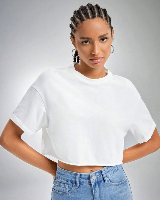 Women's Trendy Drop Shoulder Crop Tee