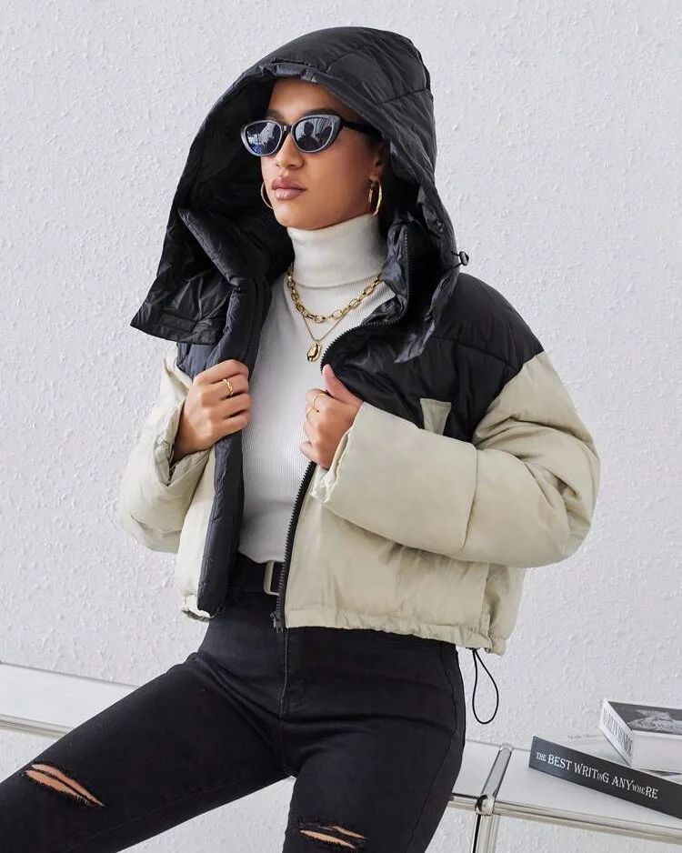 Women's Long Sleeve Color Block Padded Coat Jacket